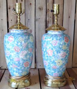 Lamps Floral Ginger Jar Vase Table Lamp Porcelain Pair Brass Asian 18