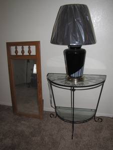 Half Round Glass Top Table and Lamp (4357 E. Winchester Rd.)