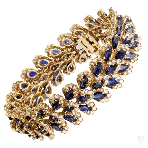 Non Branded 18K Yellow Gold Diamond and Sapphire Bracelet
