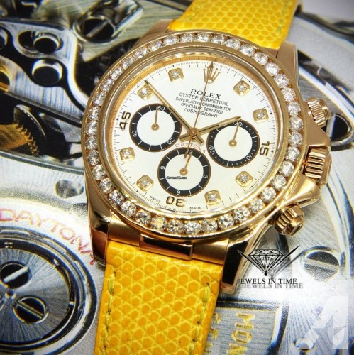 Rolex Zenith Daytona Chronograph 18k Yellow Gold Diamond Dial/Bezel Watch 16518