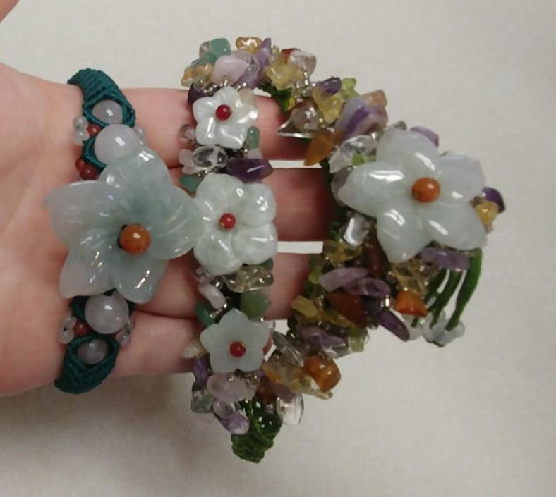 Jade flower Necklace & Two Bracelets