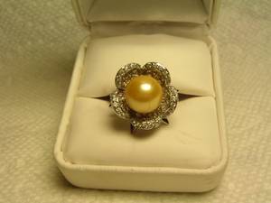Beautiful Pearl & White Sapphire Ring (Pebble Hills)