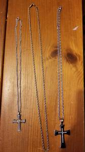 2 men's cross pendant necklaces and an extra chain