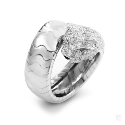 Cartier Cartier Panthere 18K White Gold Diamond Emerald and Onyx Band Ring
