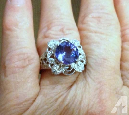 Natural Tanzanite, Diamonds & 14kWG Ladies Ring, GIA appraised $5875