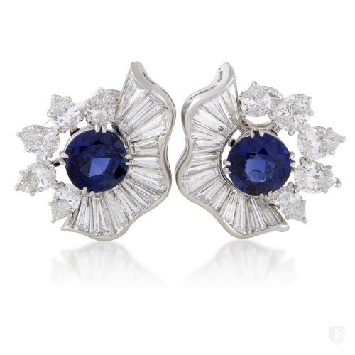 Non Branded Womens Platinum Diamond and Blue Sapphire Clip-on Earrings