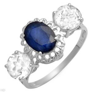 3.50ctw 3 Stone Sapphire & Gemstone White Gold Ring (Plano)