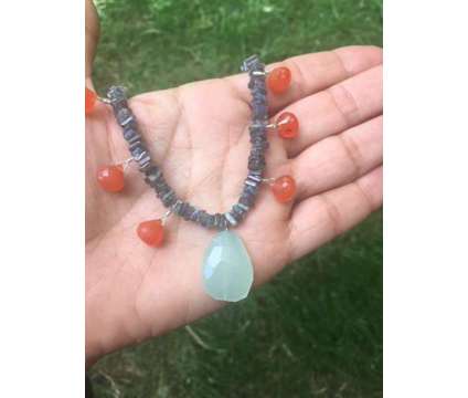 Labradorite, Carnelian and Sea Blue Chalcedony Necklace