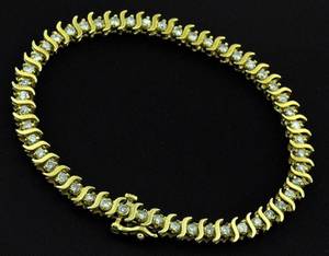 10K Yellow Gold Diamond S Tennis Bracelet - 7