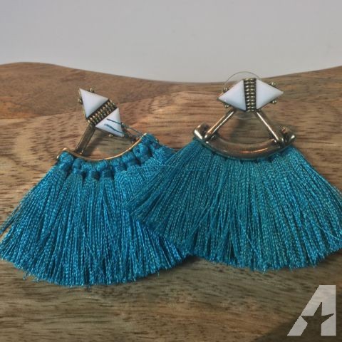 Antique Gold Plated Drop Earrings with Blue Threads