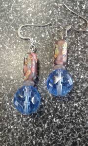 Earrings blue/handpainted antique glass