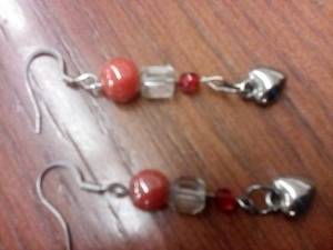 Earrings silver hearts/red/clear antique cut glass