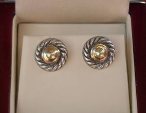 David Yurman Round Two-Tone Cookie Earrings 14K/ 925 - Wood Gift Box (Northeast)