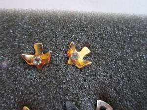 Baby Earrings -- Very Small birds w/ rhinestone centers (PHILA.)