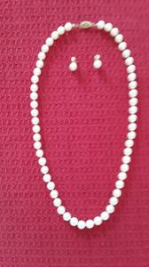 Genuine Pearl Necklace, Pearl and Diamond Earrings (Louisville)