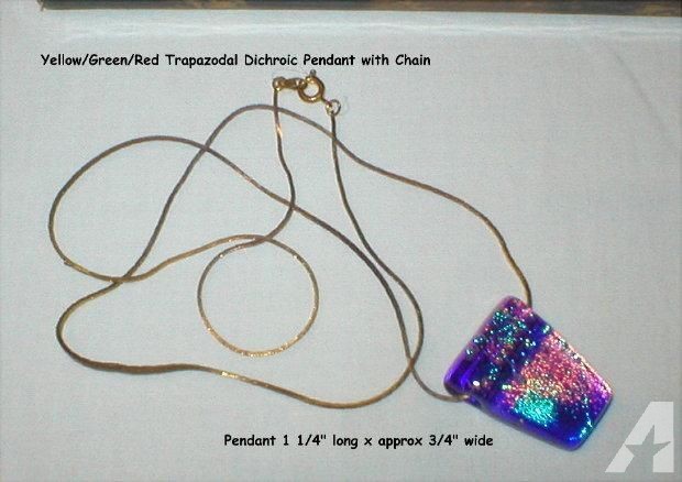 Pendant Necklace - Yellow/Green/Red Trapazodal Dichroic