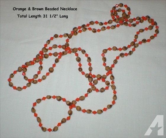 Beaded Necklace - Orange & Brown - 31 1/2