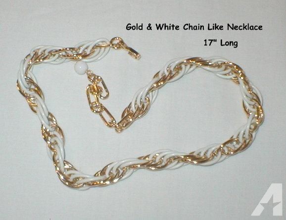 Necklace - Goldtone & White Chain Links