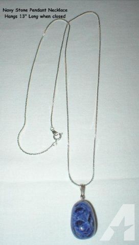 Navy Stone Pendant Necklace - Silver Chain