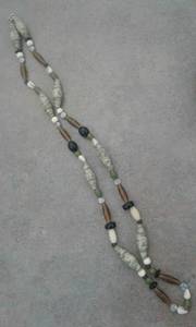 Necklace green/shells/black/silver artisan