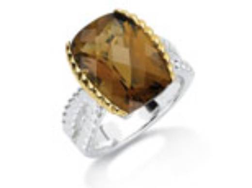 Ladies SS Honey Citrine Ring with 18 Yellow Gold