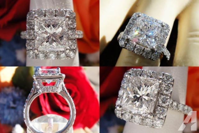 3.61CT Princess Diamond Halo Platinum Engagement Ring EGL Certified