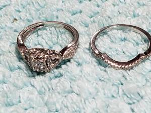 two piece diamond engagement wedding ring Silver band (Lindstrom)