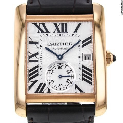 Cartier Tank Mc W5330001 35mm 18k Rose Gold Brown Strap Men's Watch