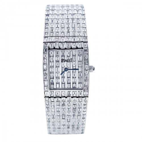 Piaget White Gold Polo Square Baguette All Diamond Watch