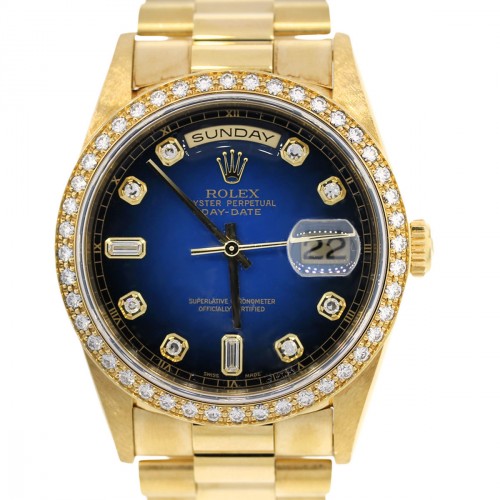 Rolex Day-Date 18348 18k Yellow Gold Blue Face Dial Watch