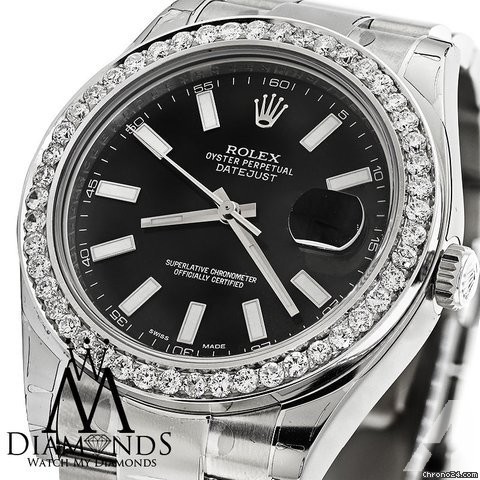 Rolex Mens Rolex Datejust Ii Black 41mm Automatic Watch Diamond Bezel 116300