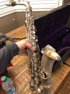 Antique silver saxophone (Richland)