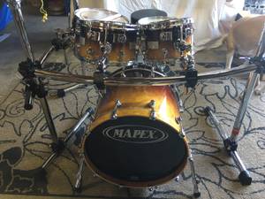 Mapex Orion 6 piece Cinnamon Fade shell pack with gong drum and cases