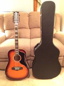 Eko 12 string acoustic Guitar, Hard Case and Leather Strap (Dartmouth)