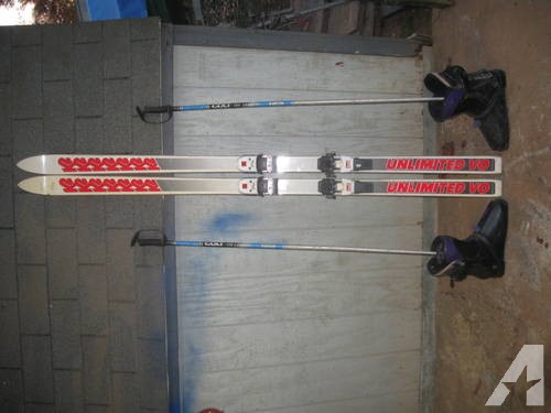 K2 Merlin IV Ski, Nordica GPV Boots, Marked M4 Bindings, Carbon Poles