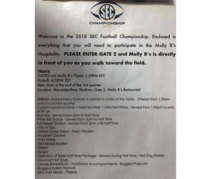 2 SEC Championship Tickets Hospitality Package Lower Level