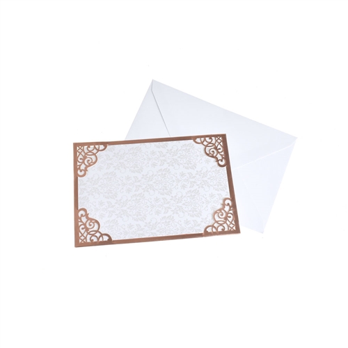 Blank Invitations Rectangle Laser Cut Design, Rose Gold, 7-1/4 Inch, 8-Piece