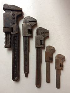 5 Vintage Adjustable Wrench - Auto Bike Pipe - Monkey Wrenches (northern