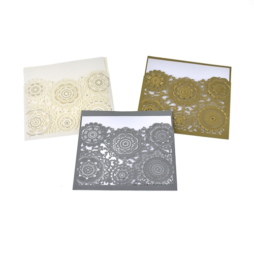 Blank Square Floral Mandala Lace Laser Cut Invitations, 6-1/4-Inch, 8-Piece
