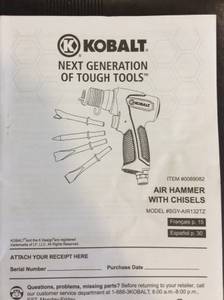 Kobalt air hammer with chisels (Snow Shoe)