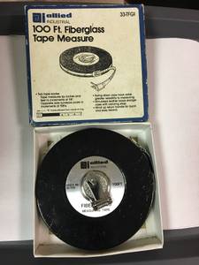 VINTAGE ALLIED INDUSTRIAL 100' TAPE MEASURE NEW IN (Baldwin)