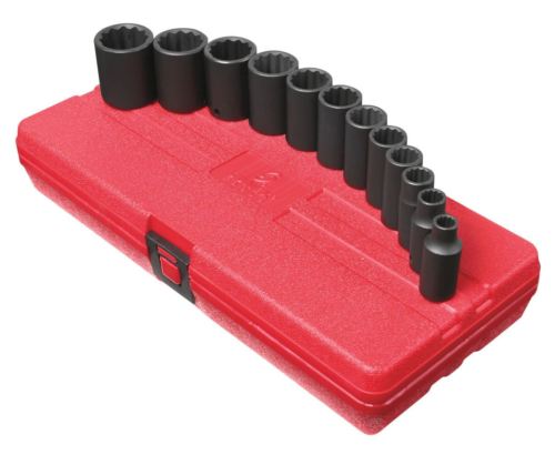 Sunex 12pc 3/8 SAE 12pt Point Semi Deep Impact Sockets Set