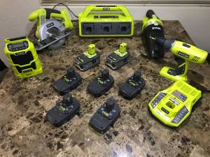 ryobi ONE + 18 volt combo kit 7 batteries 2 chargers vacuum saw drill Bluetooth