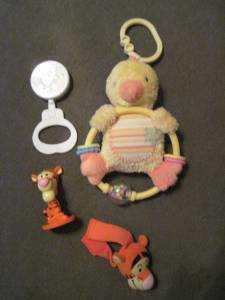 Travel rattle duck, tigger wrist rattle and tigger bobble toy (Elgin (near