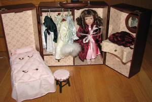 Dress Up Doll in Wooden Carrying Case with Clothes and Bed (Wales)