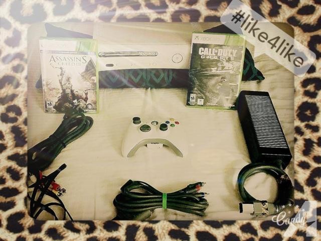 X-Box 360 console w/ 1 controller, All the cords, & 2 games included!!