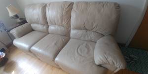 Tan leather reclining couch (Lower East Side)
