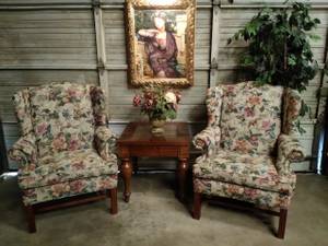 Massive Designer High Back Tan paisley Wingback Chairs (400 Ea Retail NW OKC)