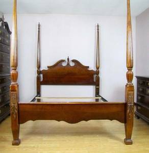 King Size Bed + 10 Drawer Dresser w/Mirror- Wood Cochran Poster Bed (Lynn Haven)