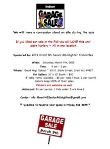 Indoor Garage Sale - March 9, 2019 (Grant High School, Grant, MI)